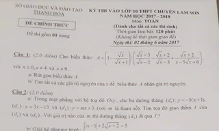 Đề thi lớp 10 môn Toán vào Trường THPT Chuyên Lam Sơn