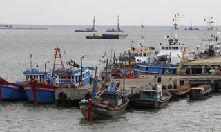 14 tàu thuyền ở Cửa Việt đã được huy động tìm kiếm ngư dân Nam bị mất tích trên biển. Ảnh: H.T