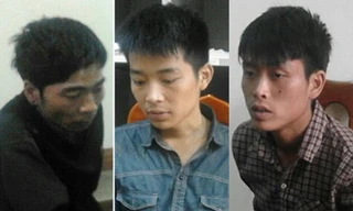 Ba đối tượng: Hùng, Tài, Thưởng tại cơ quan công an. Ảnh: N. Thái 