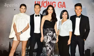 Trang Trần, Kim Lý, Trương Ngọc Ánh, Phương Thanh và Hiếu Nguyễn trong buổi tiệc chiêu đãi của 'Hương Ga'.