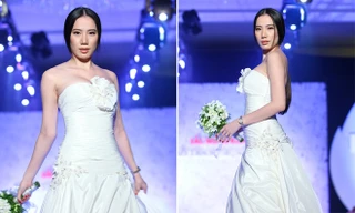 Chung Thục Quyên lộ dáng xập xệ khi mặc váy cưới