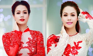 Nhật Kim Anh quyến rũ với áo dài ren đỏ rực