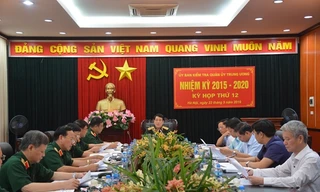 Đại tướng Lương Cường, Bí thư Trung ương Đảng, Ủy viên Thường vụ QUTƯ, Chủ nhiệm Tổng cục Chính trị, Chủ nhiệm UBKT QUTƯ chủ trì phiên họp. Ảnh QĐND