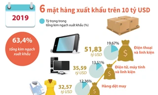 Năm 2019: 6 mặt hàng xuất khẩu trên 10 tỷ USD
