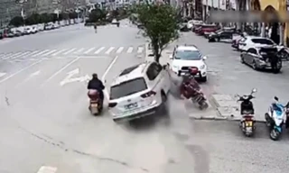 Đạp nhầm chân ga, SUV hạ gục hàng cây bên đường