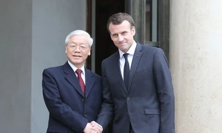 Tổng Bí thư, Chủ tịch nước Nguyễn Phú Trọng và Tổng thống Pháp Emmanuel Macron, trong chuyến thăm chính thức Pháp tháng 3/2018