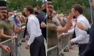 Khoảnh khắc Damien Tarel tát Tổng thống Pháp Macron. Ảnh: Times of Israel