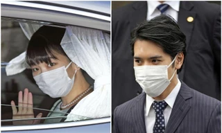 Công chúa Mako và hôn phu Kei Komuro trong ngày kết hôn. Ảnh: Straitstimes