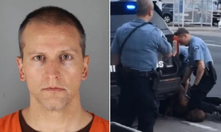 Derek Chauvin (ảnh trái) và khoảnh khắc Chauvin ghì cổ George Floyd (ảnh phải).