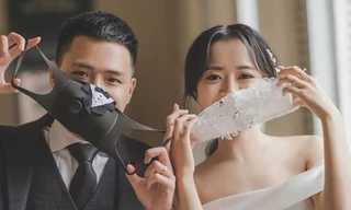 Cô dâu chú rể đeo khẩu trang chụp ảnh cưới trong mùa dịch COVID-19