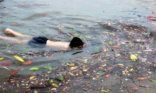 Trẻ ngụp lặn bơi trong rác biển ở Hạ Long