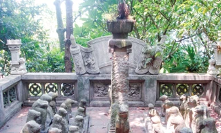 Tác phẩm sắp đặt bằng chó đá cổ tại Phủ Thành Chương.