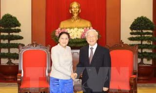 Tổng Bí thư Nguyễn Phú Trọng tiếp Chủ tịch Quốc hội Lào Pany Yathotou.