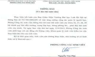 Thông báo thắt chặt quản lý sinh viên với giải pháp đeo thẻ sinh viên của trường Đại học Luật Hà Nội.