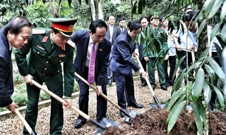 Chủ tịch nước Trần Đại Quang trồng cây lưu niệm tại Khu di tích K9. Ảnh: Anh Dũng.