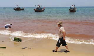 Vệt nước ven biển chuyển màu đỏ. Ảnh: Vnexpress