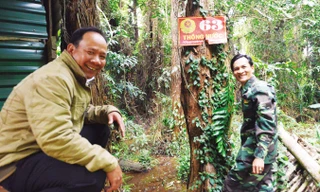 Anh Phước ( bên trái) và anh Tám trước một vạt thủy tùng dày đặc.