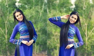 Lệ Hằng kín đáo mà gợi cảm với áo dài thổ cẩm