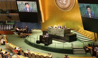 Phó Thủ tướng, Bộ trưởng Phạm Bình Minh phát biểu tại Phiên thảo luận Cấp cao Khóa họp thứ 74 Ðại hội đồng LHQ. Ảnh: TTXVN