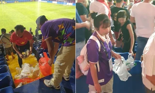 CĐV Việt Nam, Lào, Campuchia ở lại dọn rác sau trận đấu SEA Games 32 