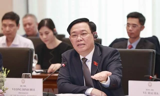 Chủ tịch Quốc hội Vương Đình Huệ phát biểu tại buổi tiếp. (Ảnh: Doãn Tấn/TTXVN)