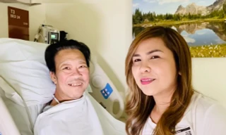 Hình ảnh nhạc sĩ Lê Quang và Cam Thơ ở bệnh viện.