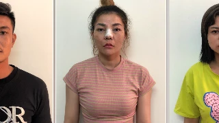 Các đối tượng Dũng, Phương và Hiền tại cơ quan công an.