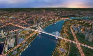 Phối cảnh dự án cầu Nguyễn Trãi và đô thị vùng phụ cận sau khi hoàn thành. 