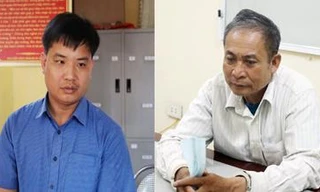 Bị can Nguyễn Kim Tuấn (áo xanh) và bị can Chiếu tại cơ quan điều tra.