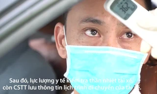 Cận cảnh kiểm tra thân nhiệt tài xế trên cao tốc Hà Nội - Hải Phòng