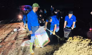 Tuổi trẻ Hải Dương xuyên đêm đắp đê chống lũ 
