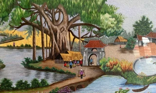 Ngắm làng quê Việt qua tranh thêu tay của nghệ nhân Hải Dương