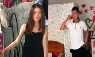 Chị H. bị Phúc dùng còng số 8 khóa tay tại phòng trọ (ảnh cắt từ video clip)