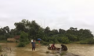 Nước dâng cao, người dân Hà Tĩnh hối hả dọn đồ chạy lũ