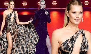 Tình cũ tài tử Titanic mặc váy xẻ cao hớ hênh khiến khán giả đỏ mặt