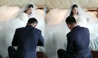 'Lý Mạc Sầu' Trương Hinh Dư được chồng quỳ gối xỏ giày trong ngày cưới