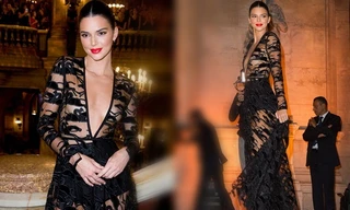 Em gái cô Kim thản nhiên lộ ngực với đầm xuyên thấu táo bạo