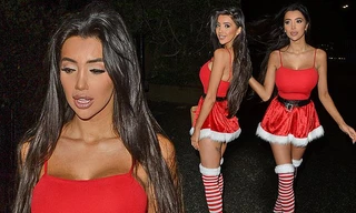 Chloe Khan váy ngắn dáng thon xuống phố đêm Giáng sinh