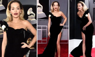 Rita Ora diện váy siêu xẻ quyến rũ hút hồn trên thảm đỏ Grammy