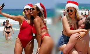 Dàn mỹ nhân áo tắm đỏ rực mừng Noel 'náo loạn' bãi biển ở Úc 