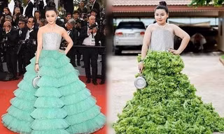 Phản ứng bất ngờ của Phạm Băng Băng với váy cosplay làm từ rau diếp