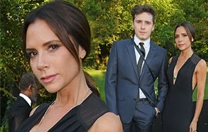 Victoria Beckham diện váy xẻ ngực, cùng con trai dự tiệc