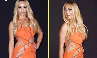 Rita Ora diện váy cắt xẻ táo bạo trong show của Versace