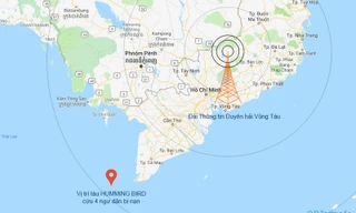 Vị trí tàu Humming Bird cứu được 4 ngư dân Việt Nam đang trôi dạt trên biển.