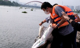 Sợ cá phóng sinh bị bắt lại, người dân thuê ghe ra giữa sông Sài Gòn 'tiễn ông Táo'