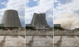 Tháp nhà máy điện hạt nhân Đức bị robot đánh sập như phim tận thế