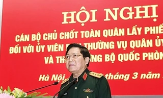 Đại tướng Ngô Xuân Lịch phát biểu tại hội nghị. 