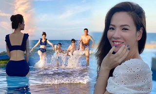 Đan Lê khoe sắc vóc gợi cảm với áo tắm bên Khải Anh và hai con