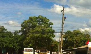 Các xe buýt B80 của Cty Thái Hòa đang được tập kết tại bãi xe TX Đồng Xoài