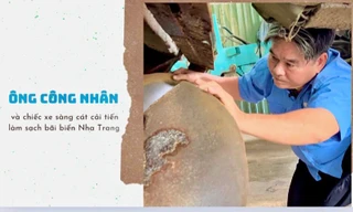 Chiếc xe sàng cát làm sạch bãi biển Nha Trang